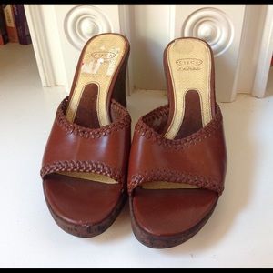 Joan & David Sandals Brown Leather Wedge Sandal